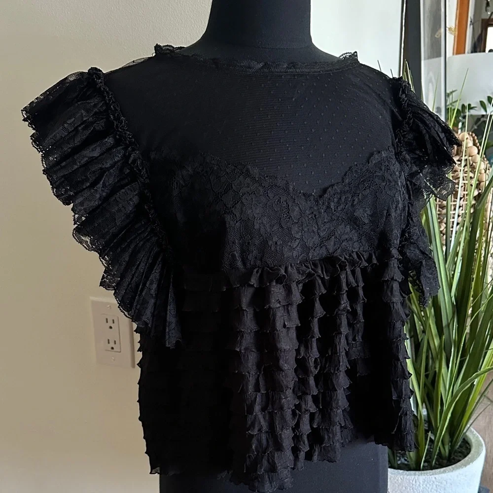 BNWT - Anthropologie Maeve Sheer Ruffle Lace Blouse - Large - Picture 6 of 9